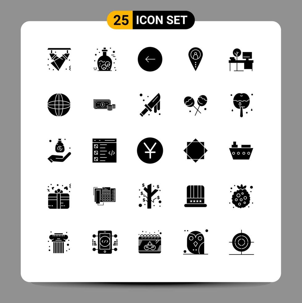 Set of 25 Vector Solid Glyphs on Grid for navigation job zombie distance play Editable Vector Design Elements