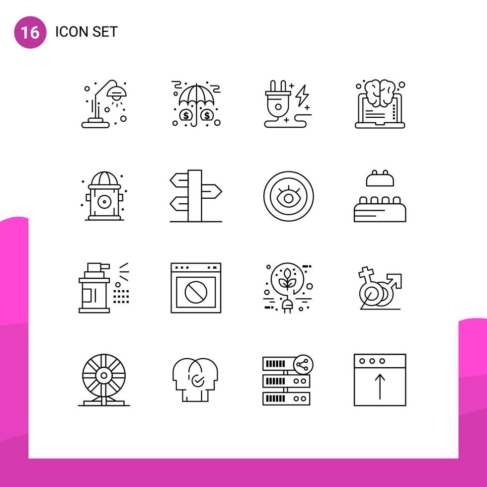 Set of 16 Modern UI Icons Symbols Signs for city success protection learning nature Editable Vector Design Elements