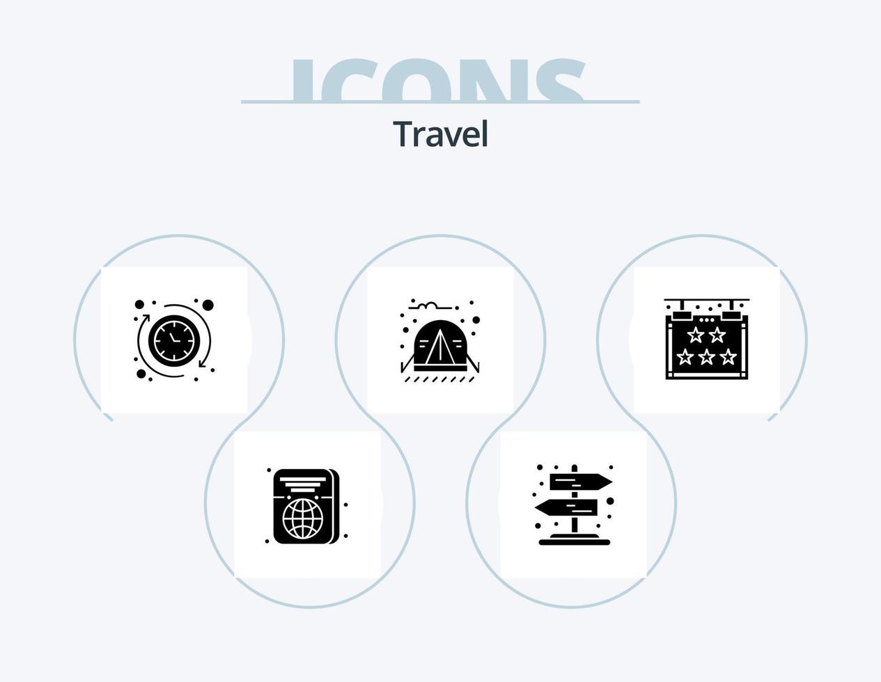 Travel Glyph Icon Pack 5 Icon Design. sign. five. clock. jungle. camping vector