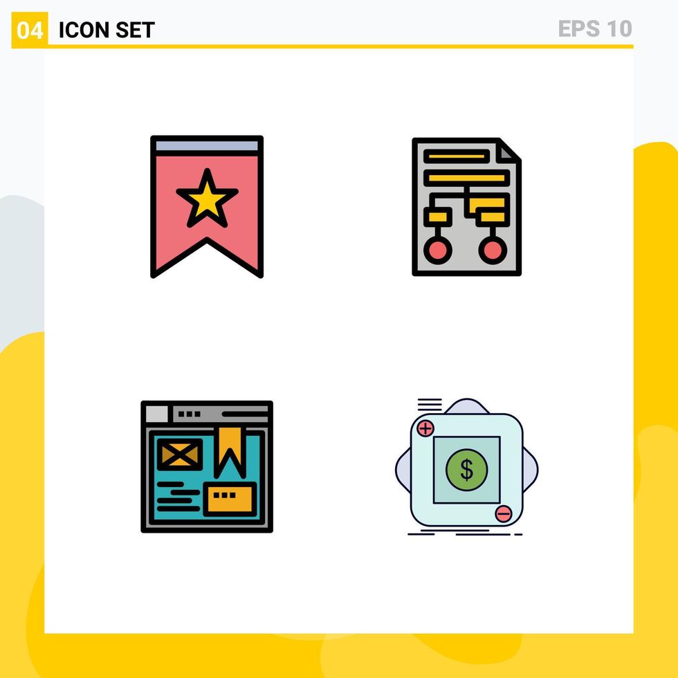 4 Universal Filledline Flat Color Signs Symbols of badge layout star process design Editable Vector Design Elements