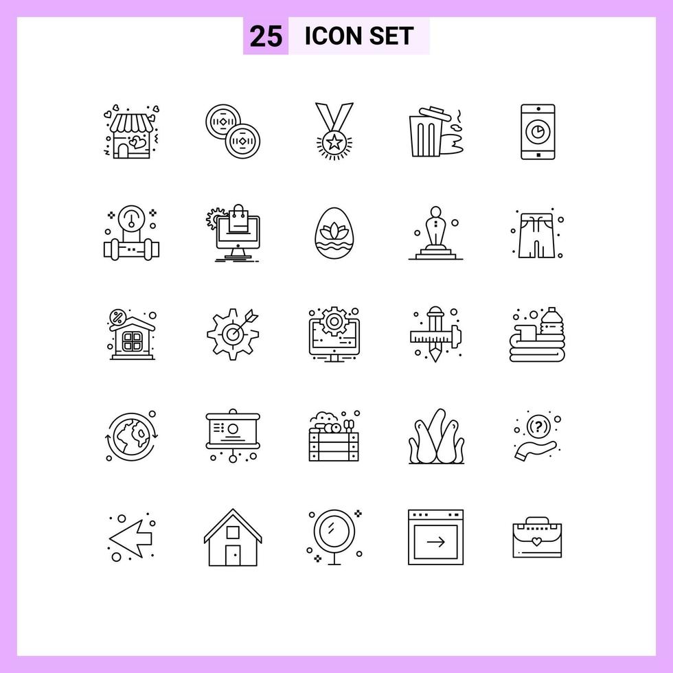 25 Universal Line Signs Symbols of application pollution honor garbage ribbon Editable Vector Design Elements
