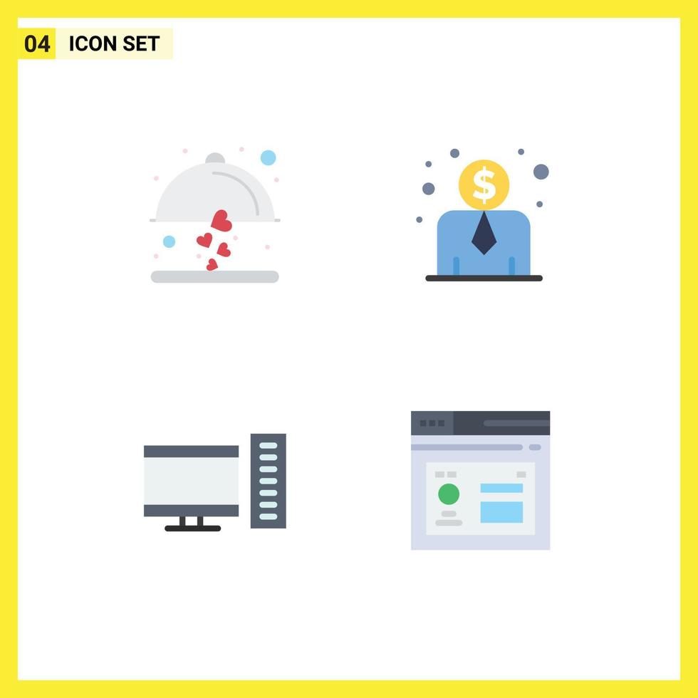 4 User Interface Flat Icon Pack of modern Signs and Symbols of dish server wedding computer database Editable Vector Design Elements