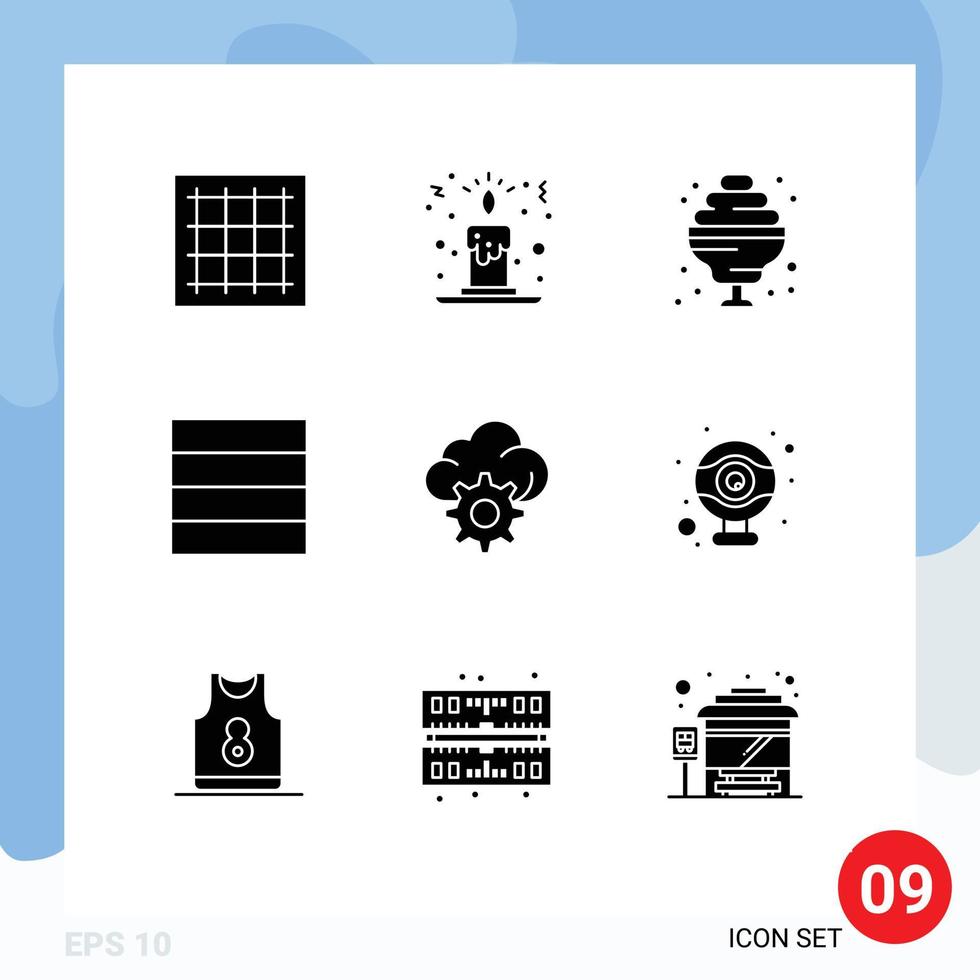 9 Thematic Vector Solid Glyphs and Editable Symbols of hardware technology cocktail gear wireframe Editable Vector Design Elements