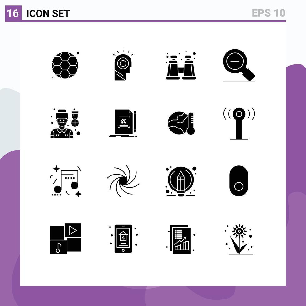 Set of 16 Modern UI Icons Symbols Signs for soldier driver explore zoom magnifying glass Editable Vector Design Elements