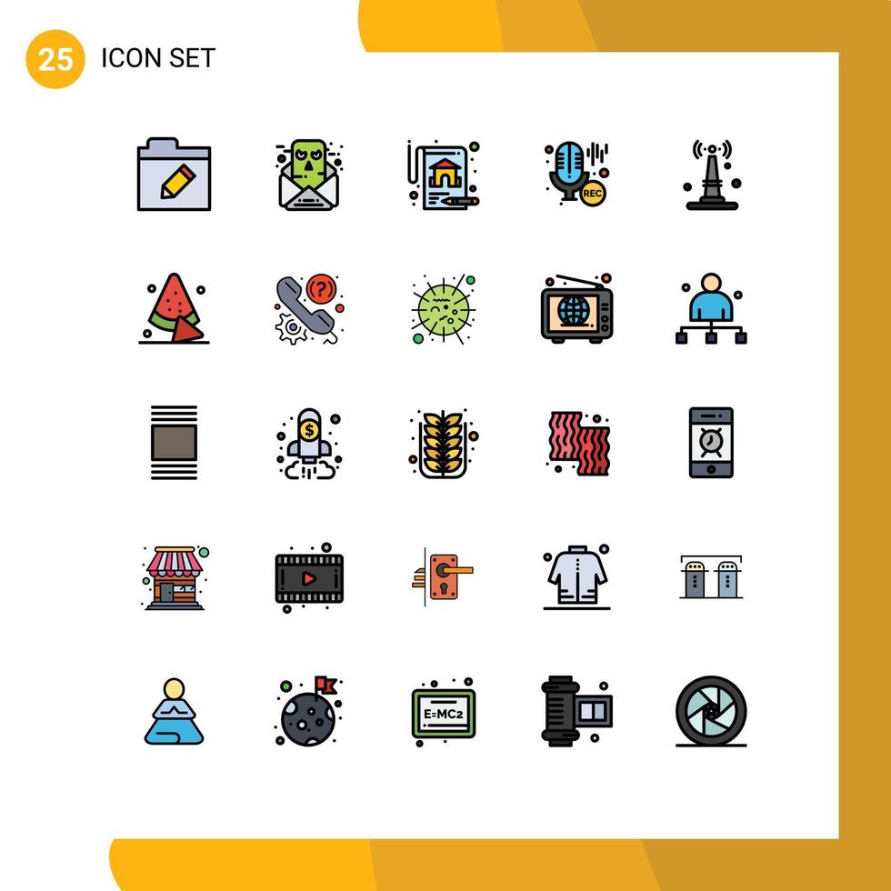 paquete de interfaz de usuario de 25 colores planos básicos de línea rellena de elementos de diseño de vector editables profesionales de propiedad iot de internet