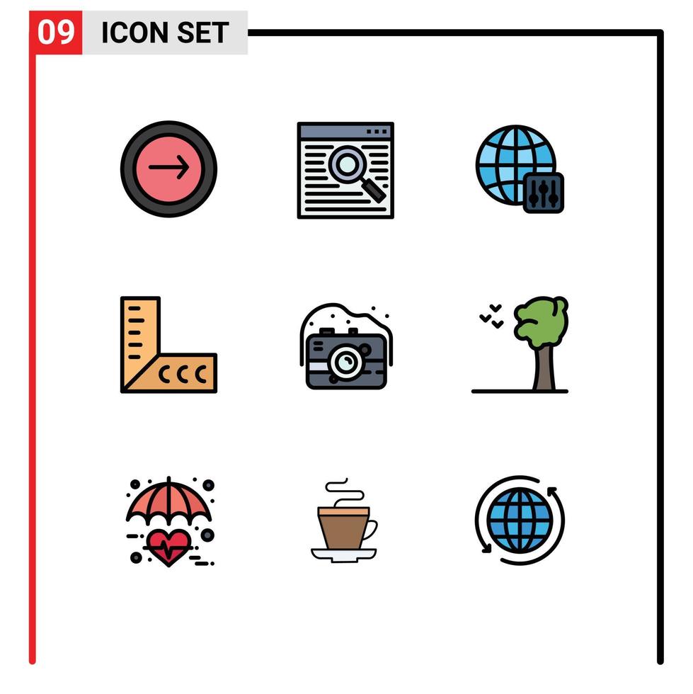 Stock Vector Icon Pack of 9 Line Signs and Symbols for photo camera window tools geometry Editable Vector Design Elements