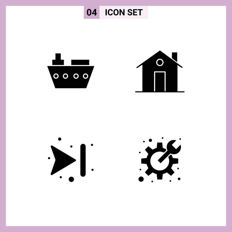 Pictogram Set of 4 Simple Solid Glyphs of boat arrows vehicles entrance skip Editable Vector Design Elements