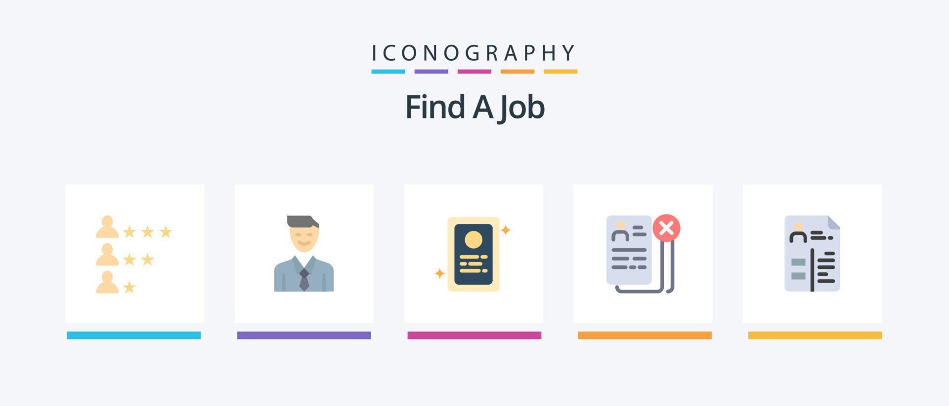 Find A Job Flat 5 Icon Pack Including curriculum. job. selection. cv. business. Creative Icons Design vector