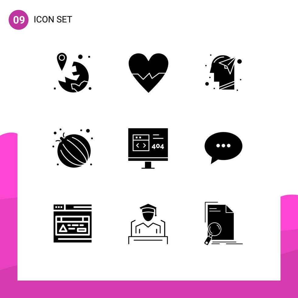 Pack of 9 creative Solid Glyphs of app onion skin food mind Editable Vector Design Elements