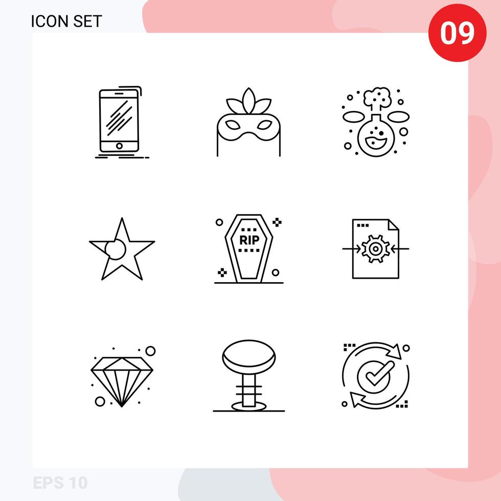 9 Thematic Vector Outlines and Editable Symbols of funeral coffin chemistry casket flag Editable Vector Design Elements