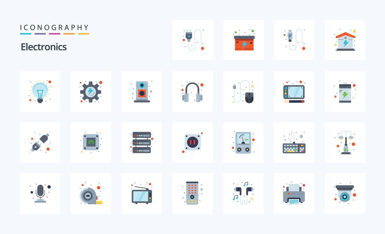 25 Electronics Flat color icon pack vector