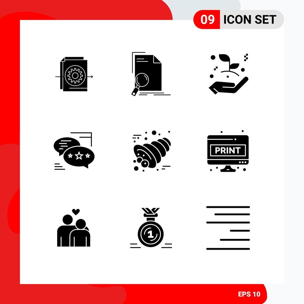 Pack of 9 creative Solid Glyphs of sms callout page communication leaf Editable Vector Design Elements