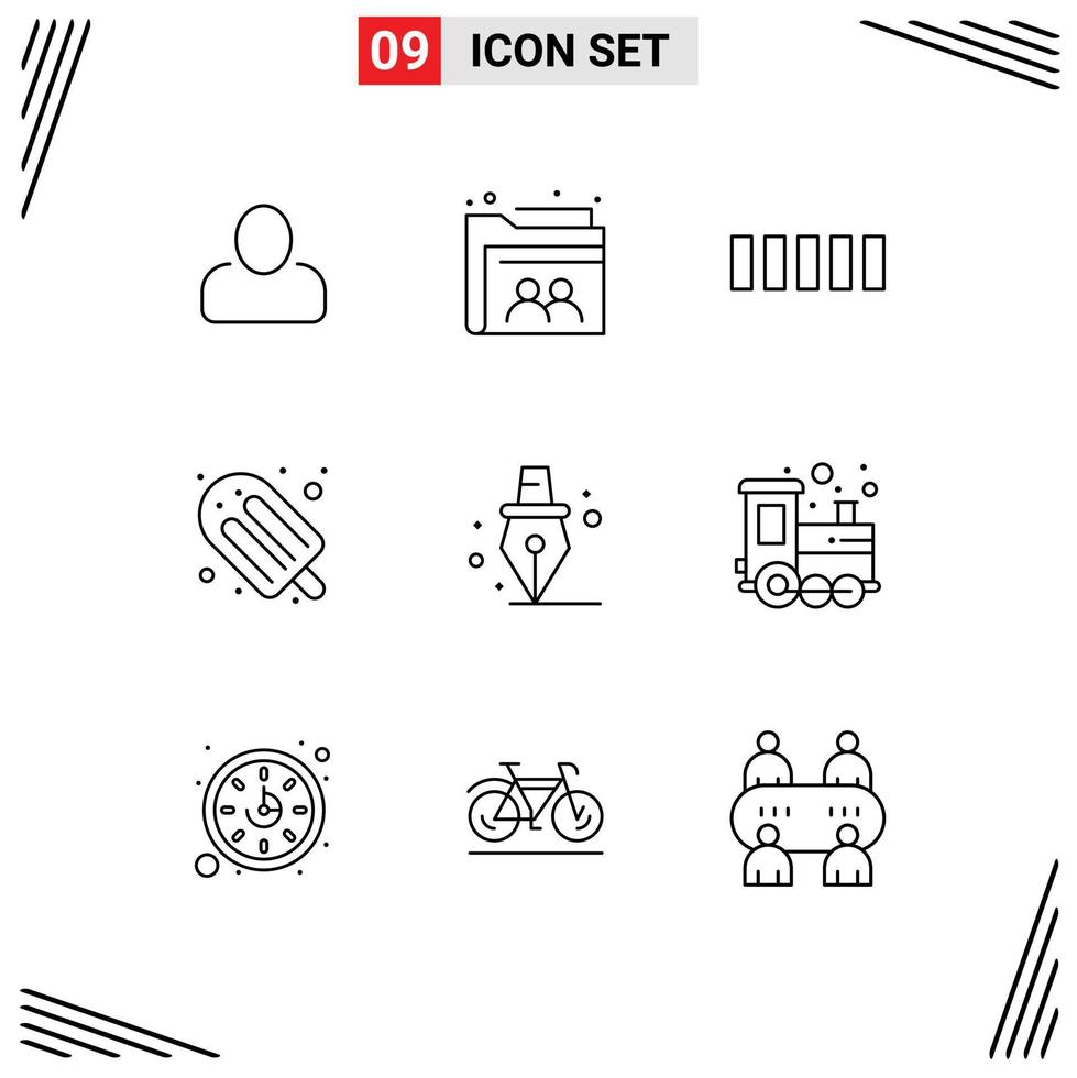 Modern Set of 9 Outlines Pictograph of baby pen phone education summer Editable Vector Design Elements