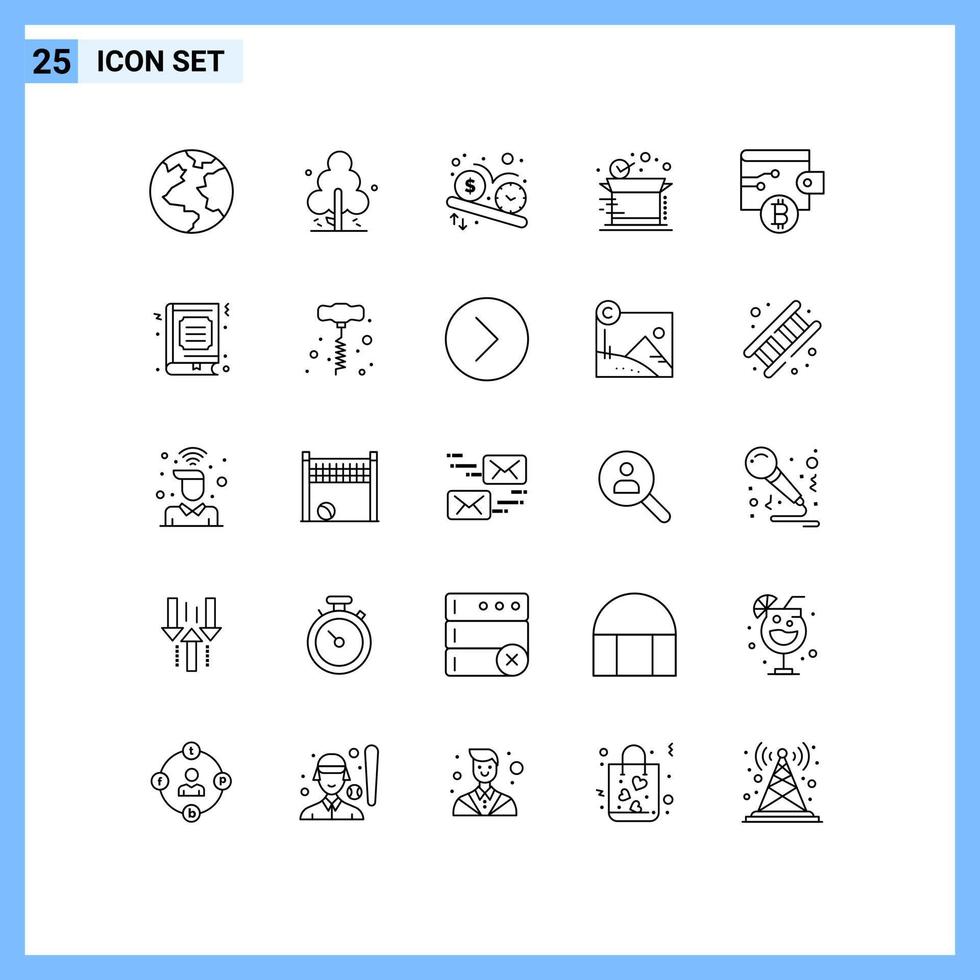 25 Universal Lines Set for Web and Mobile Applications money shipping dollar product box Editable Vector Design Elements