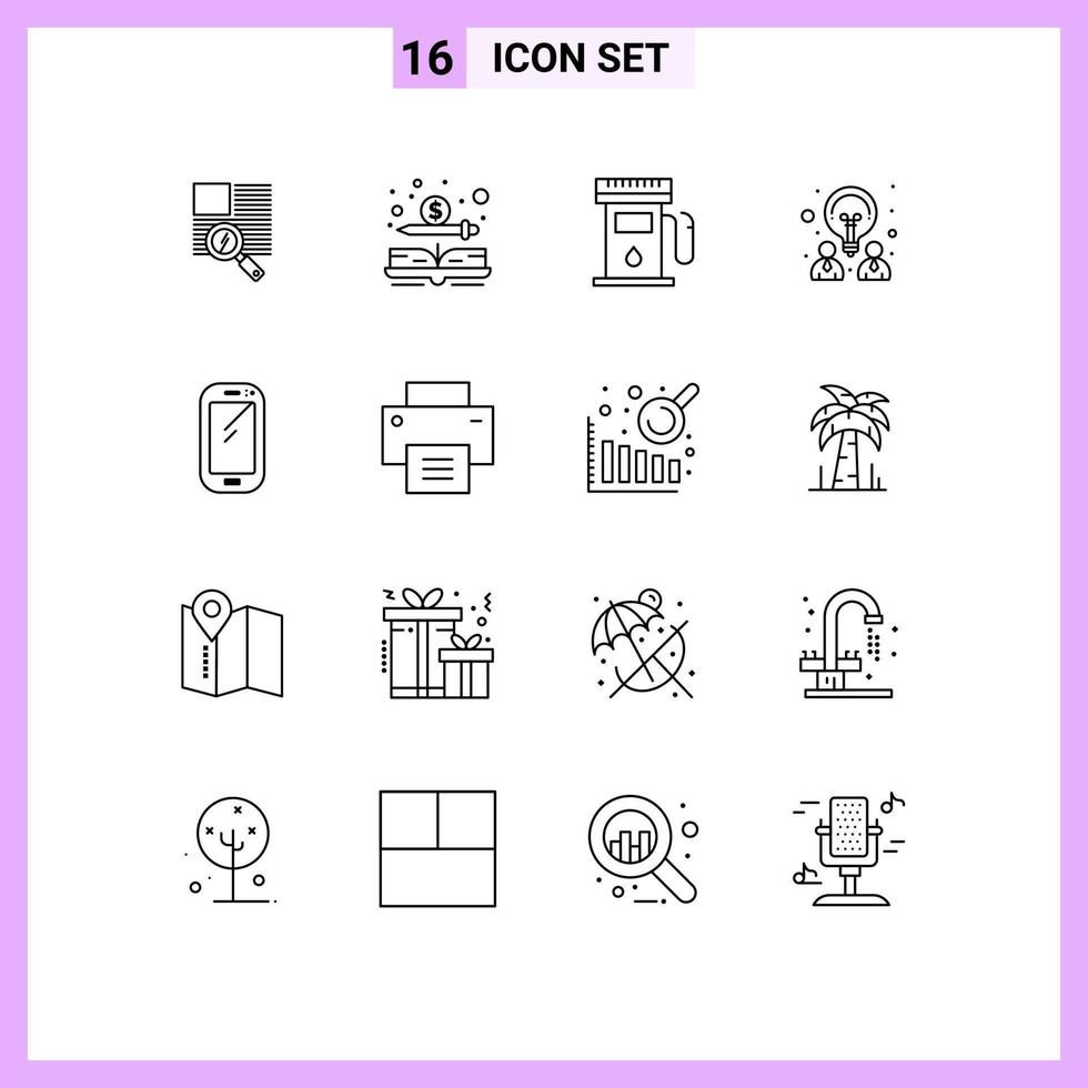 Group of 16 Modern Outlines Set for smart phone partnership gas idea creative Editable Vector Design Elements