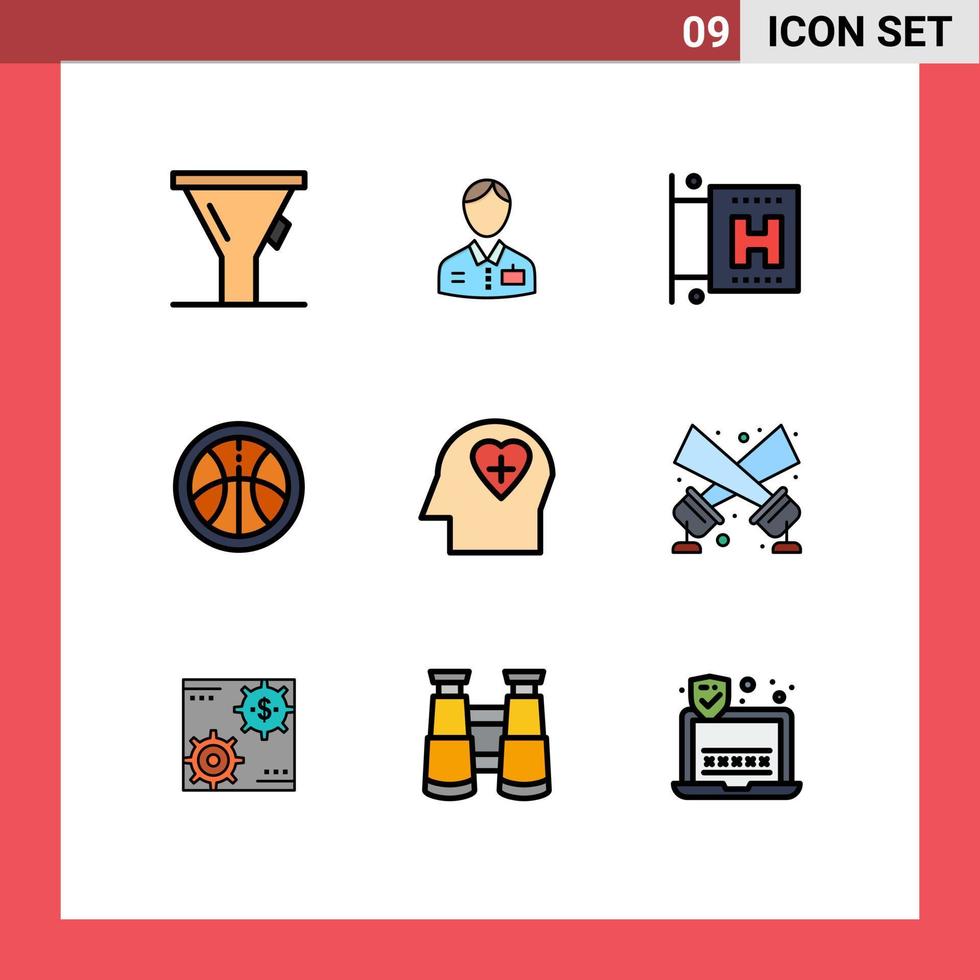 9 Creative Icons Modern Signs and Symbols of flashlight head hotel sign emotion sports Editable Vector Design Elements