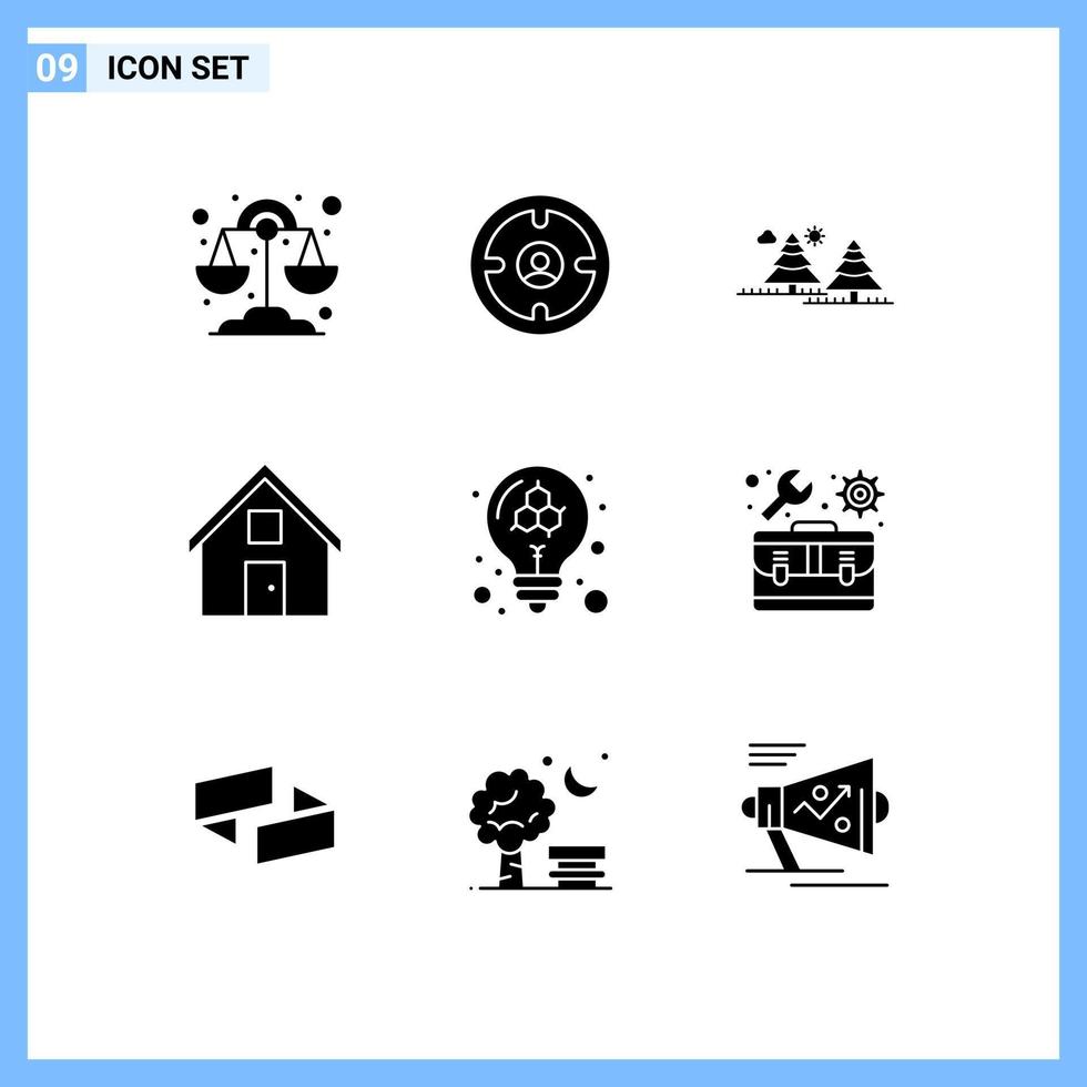 Pictogram Set of 9 Simple Solid Glyphs of home conversation forest contact us pines Editable Vector Design Elements