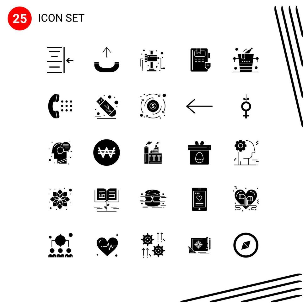 25 Thematic Vector Solid Glyphs and Editable Symbols of call wine meat ice bucket Editable Vector Design Elements