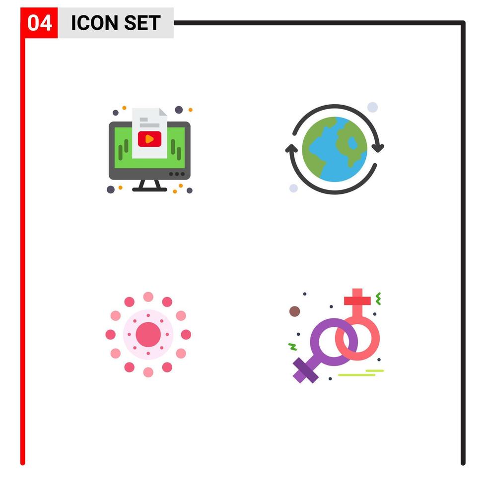 conjunto de pictogramas de 4 iconos planos simples de monitor de vacaciones de computadora signo mundial elementos de diseño vectorial editables vector