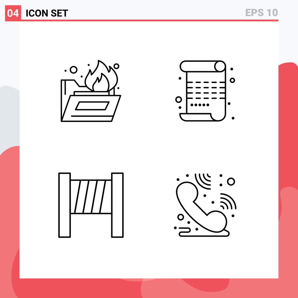 Set of 4 Vector Filledline Flat Colors on Grid for folder call centre poem paint hotline Editable Vector Design Elements