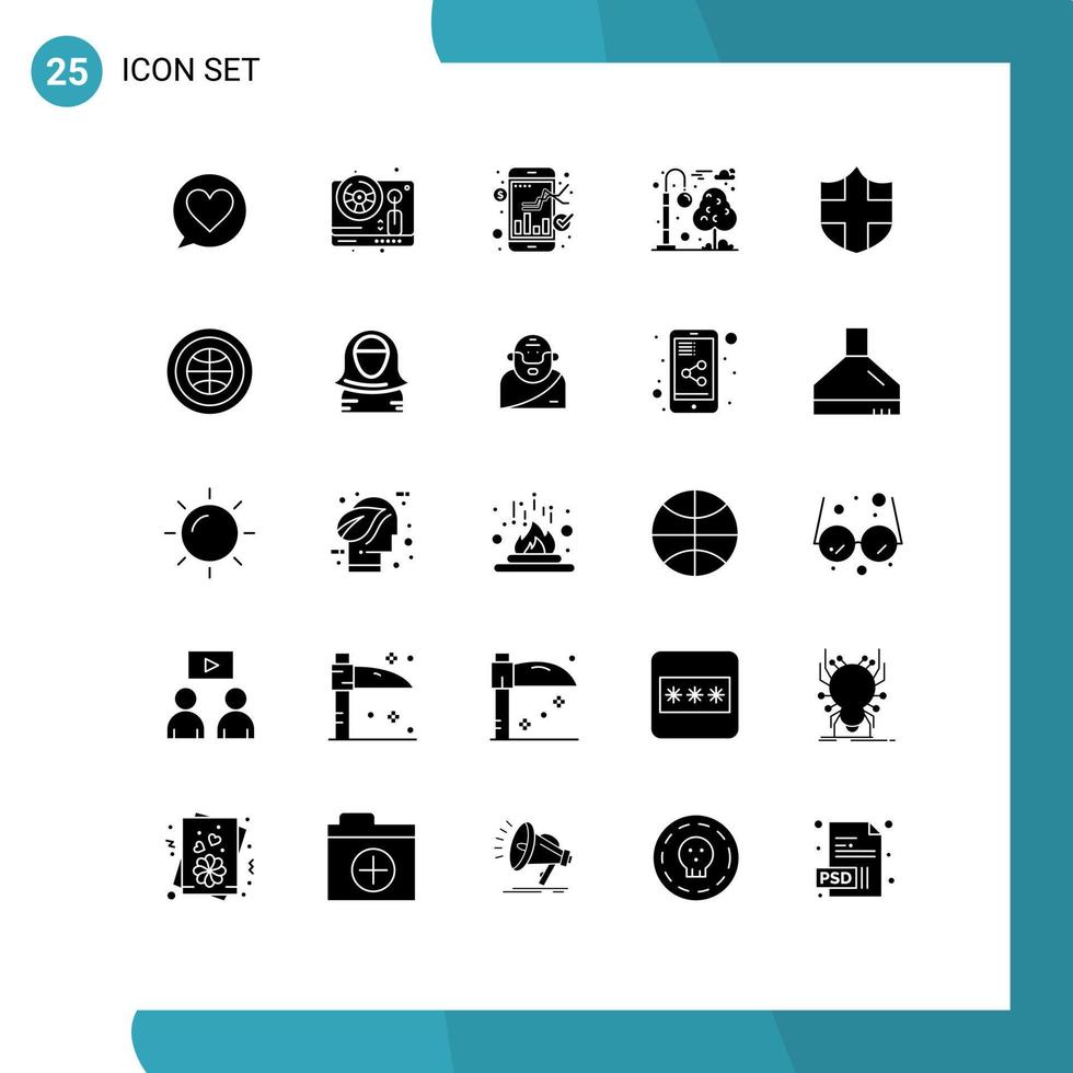 25 Creative Icons Modern Signs and Symbols of shield protection market recreation city Editable Vector Design Elements