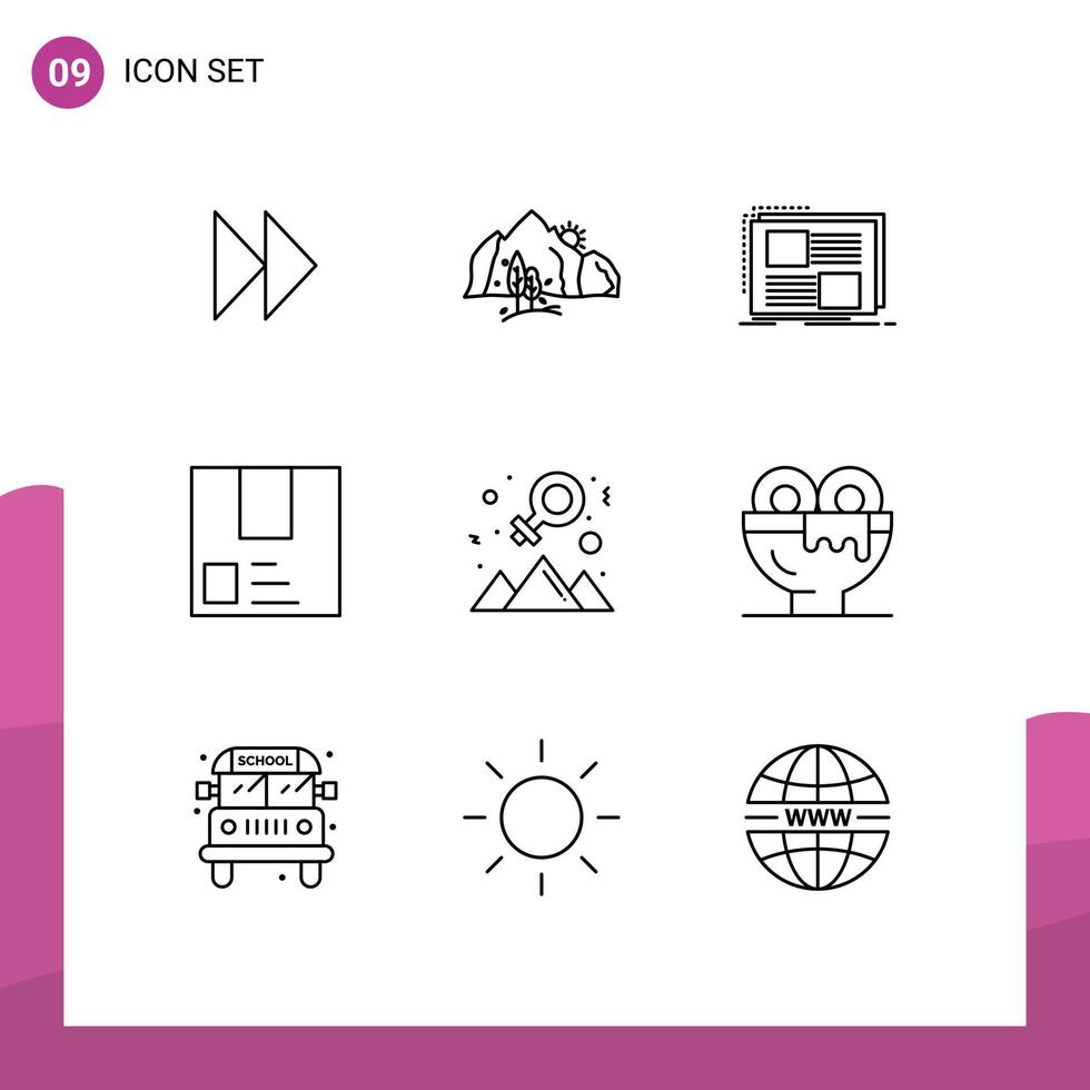 Editable Vector Line Pack of 9 Simple Outlines of package e tree deliver page Editable Vector Design Elements