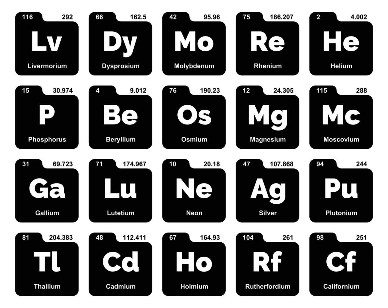 20 Preiodic table of the elements Icon Pack Design vector