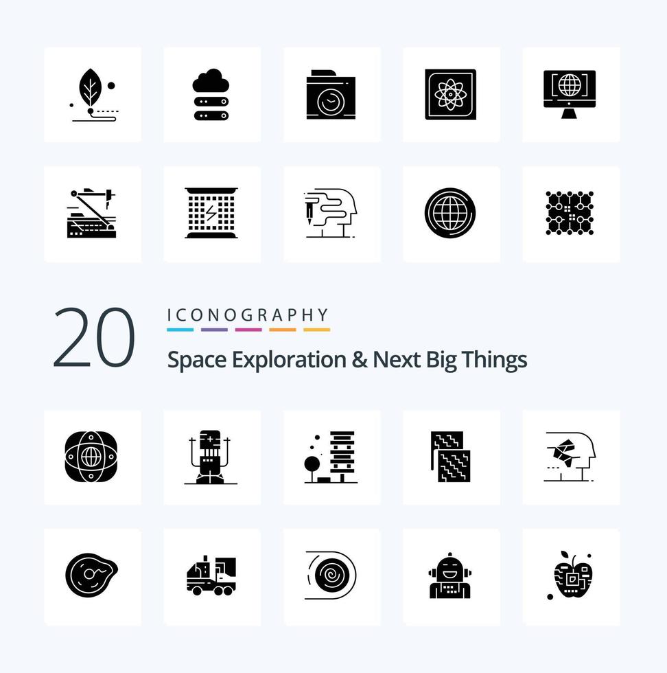 20 Space Exploration And Next Big Things Solid Glyph icon Pack like fabric cloth machine environment building vector