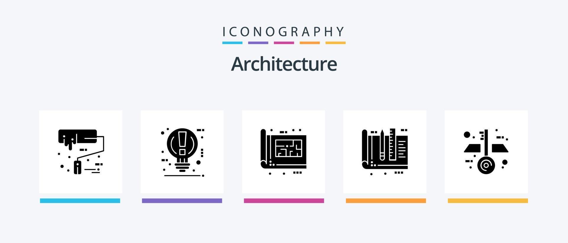 Architecture Glyph 5 Icon Pack Including ruler. design. pause. architect. plan. Creative Icons Design vector