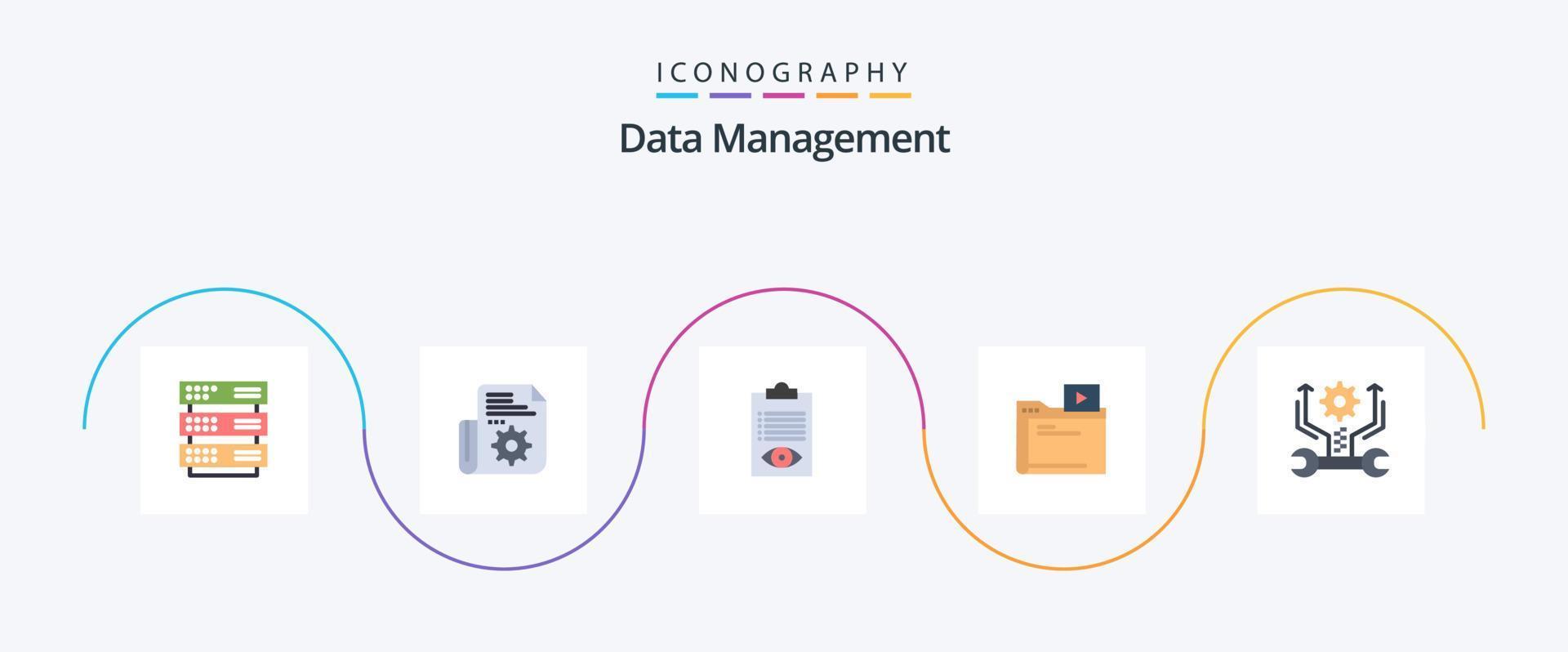 Data Management Flat 5 Icon Pack Including control. video. check. movie. list vector