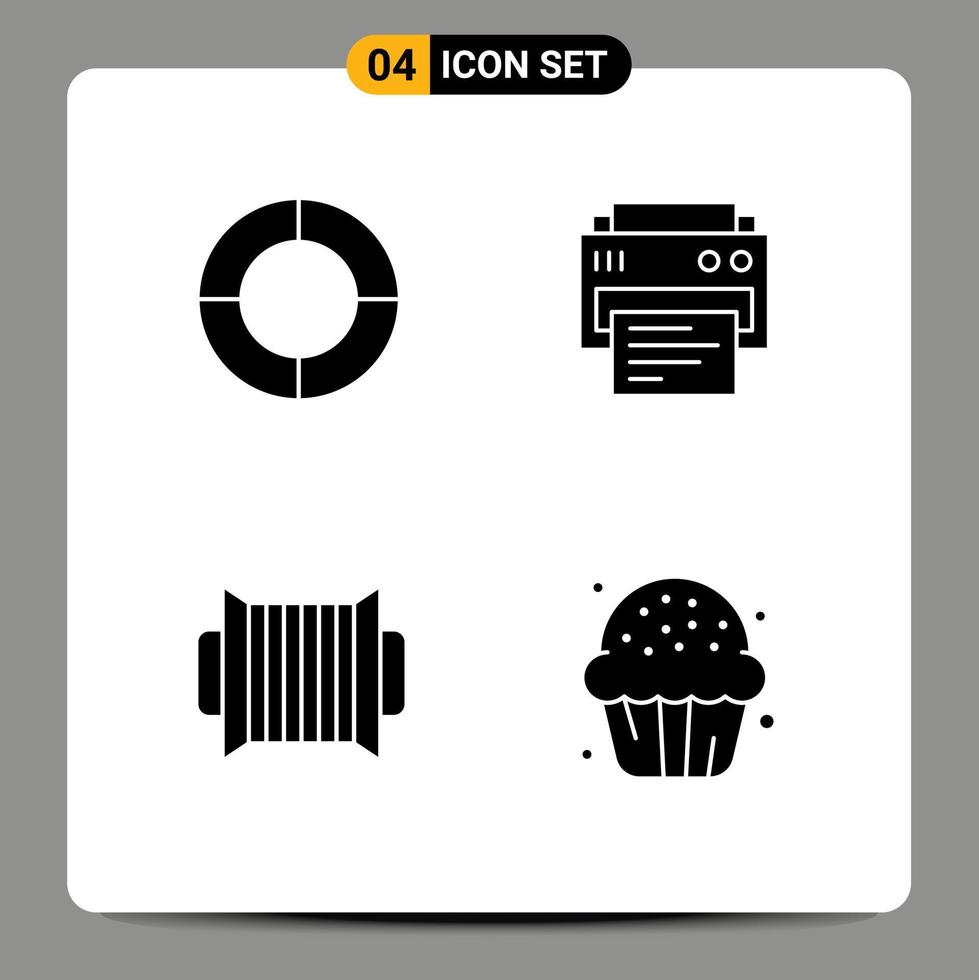 Modern Set of 4 Solid Glyphs and symbols such as chart instrument printer education candy Editable Vector Design Elements