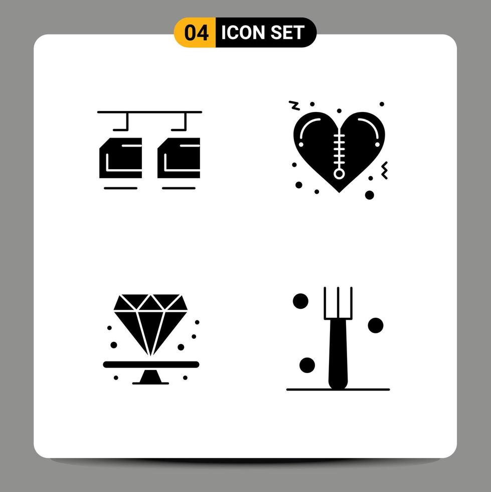 Set of 4 Modern UI Icons Symbols Signs for cable jewel vehicles zipper fork Editable Vector Design Elements