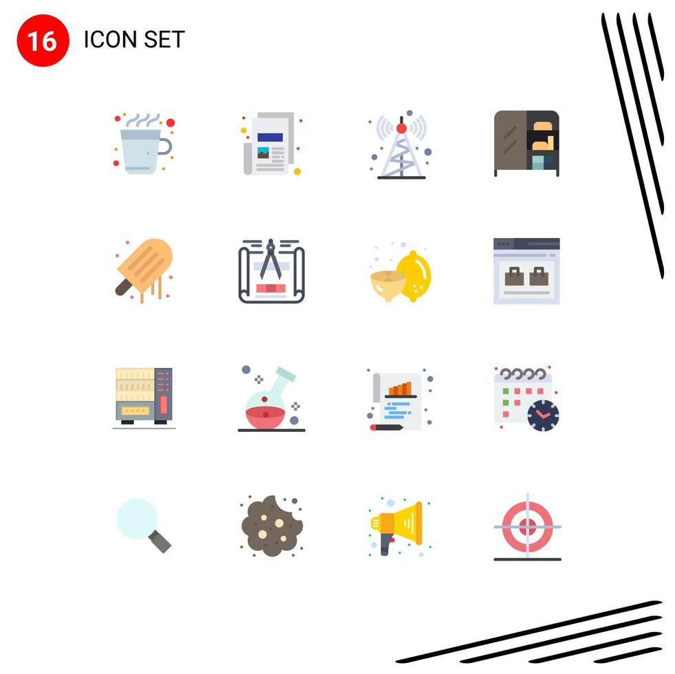 Universal Icon Symbols Group of 16 Modern Flat Colors of summer ice communication tower beach interior Editable Pack of Creative Vector Design Elements