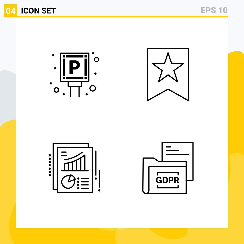 4 Line concept for Websites Mobile and Apps car pie sign star data Editable Vector Design Elements