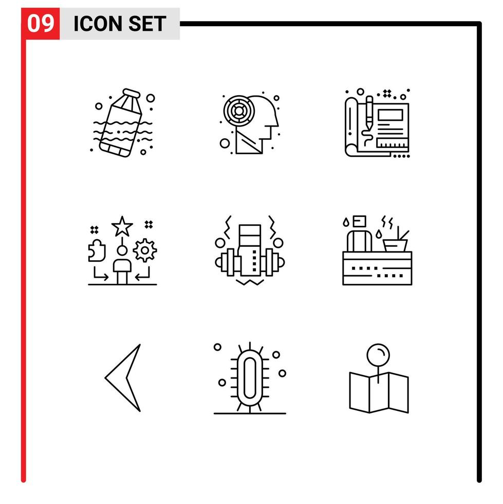 Group of 9 Outlines Signs and Symbols for gym traning engineering star life Editable Vector Design Elements
