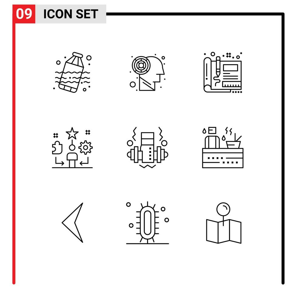 grupo de 9 esboza signos y símbolos para elementos de diseño de vectores editables de vida de estrella de ingeniería de entrenamiento de gimnasio