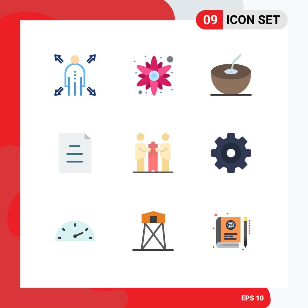 Flat Color Pack of 9 Universal Symbols of detail partnership document partners business Editable Vector Design Elements