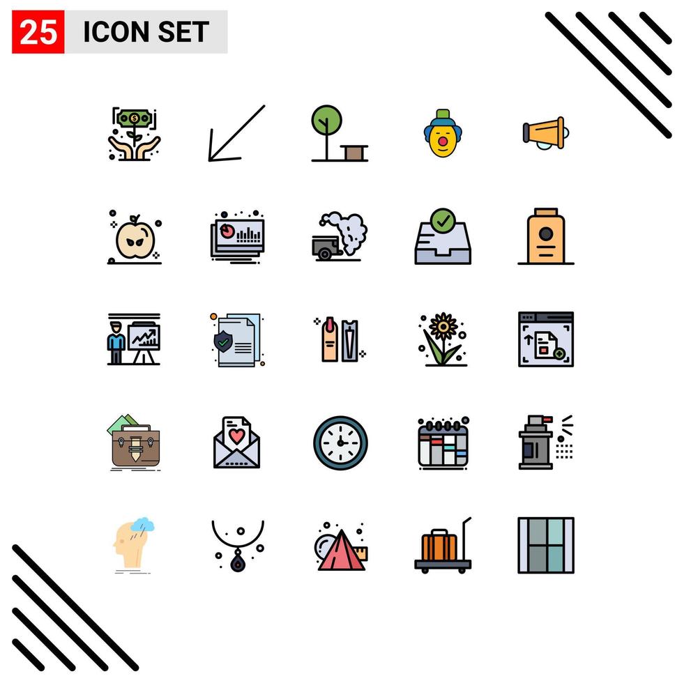 User Interface Pack of 25 Basic Filled line Flat Colors of marketing megaphone city circus joker Editable Vector Design Elements