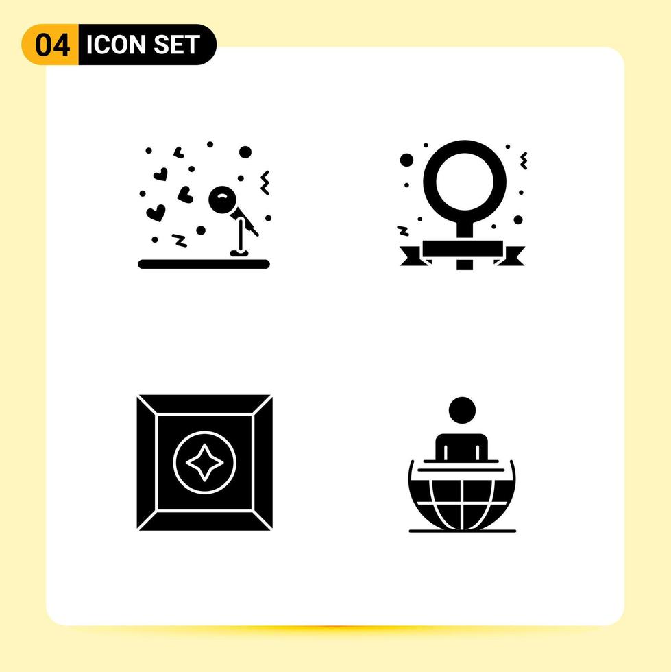 Universal Icon Symbols Group of 4 Modern Solid Glyphs of marriage favorite reception feminism global process Editable Vector Design Elements