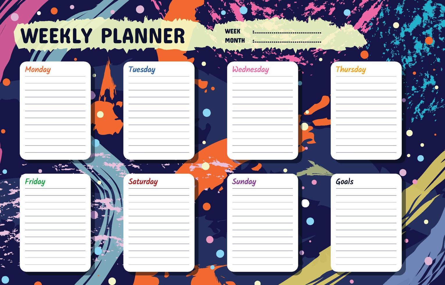 Brush Strokes Weekly Planner vector