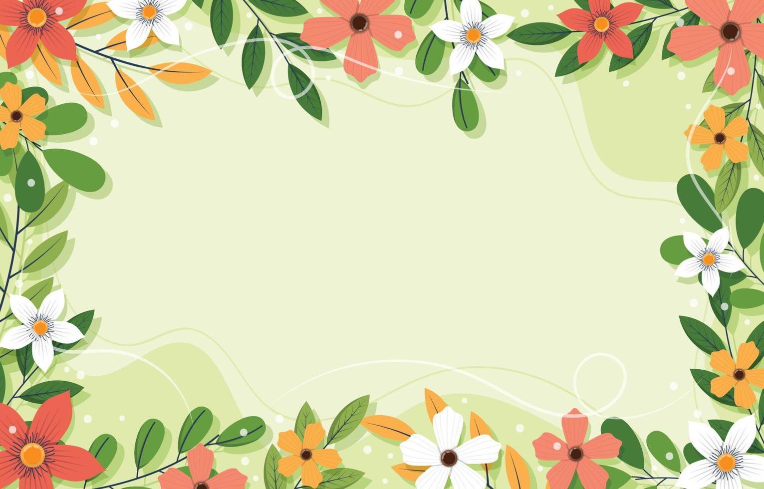 Flat Spring Background with Flowers and Leaves vector