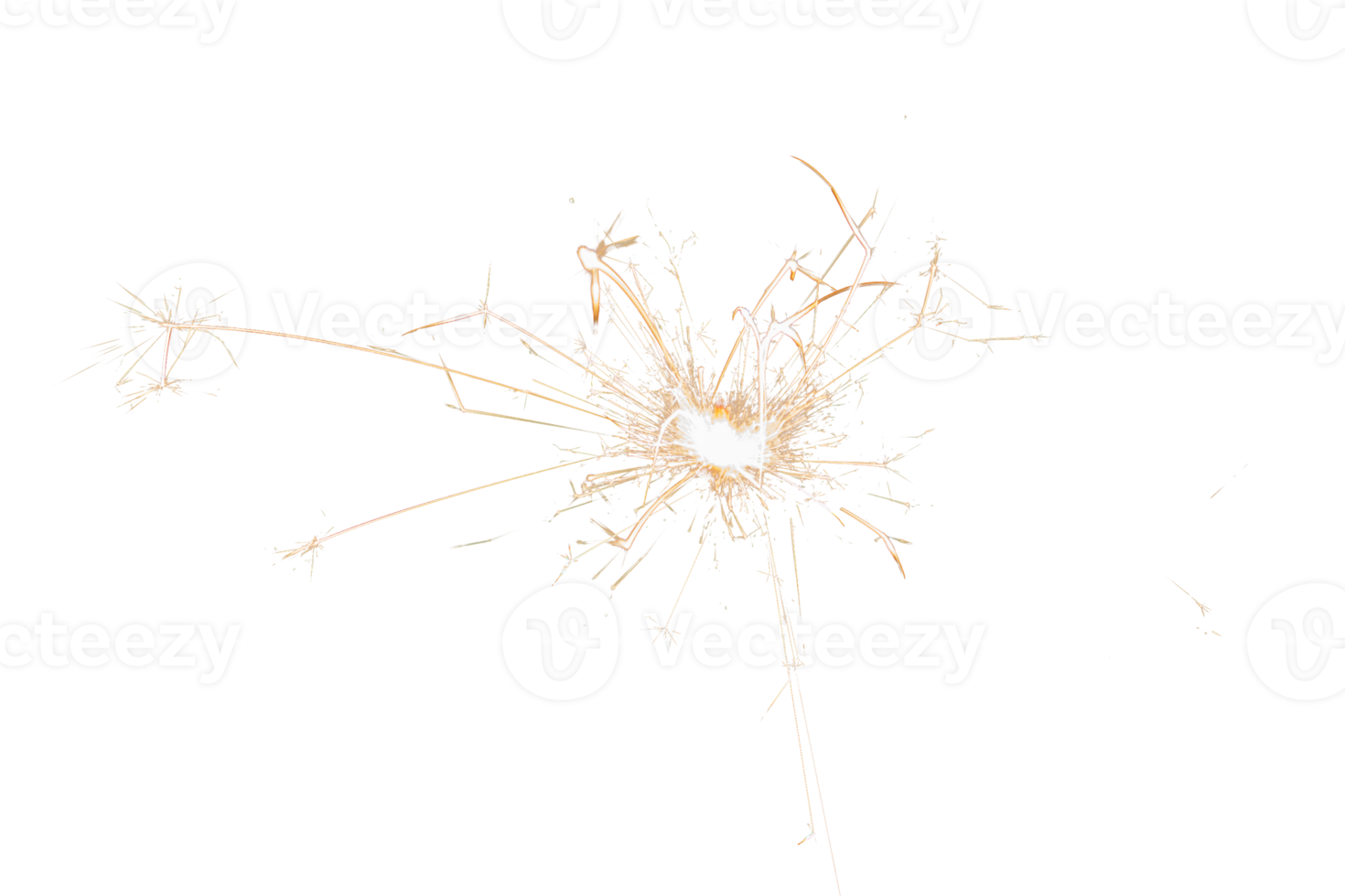 Burning sparkler isolated on transparent background. Fireworks theme. Light effect and texture. Christmas and new year decoration. PNG image.