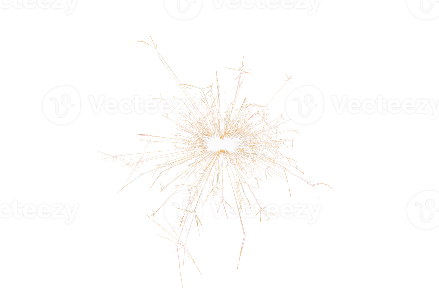 Burning sparkler isolated on transparent background. Fireworks theme. Light effect and texture. Christmas and new year decoration. PNG image.