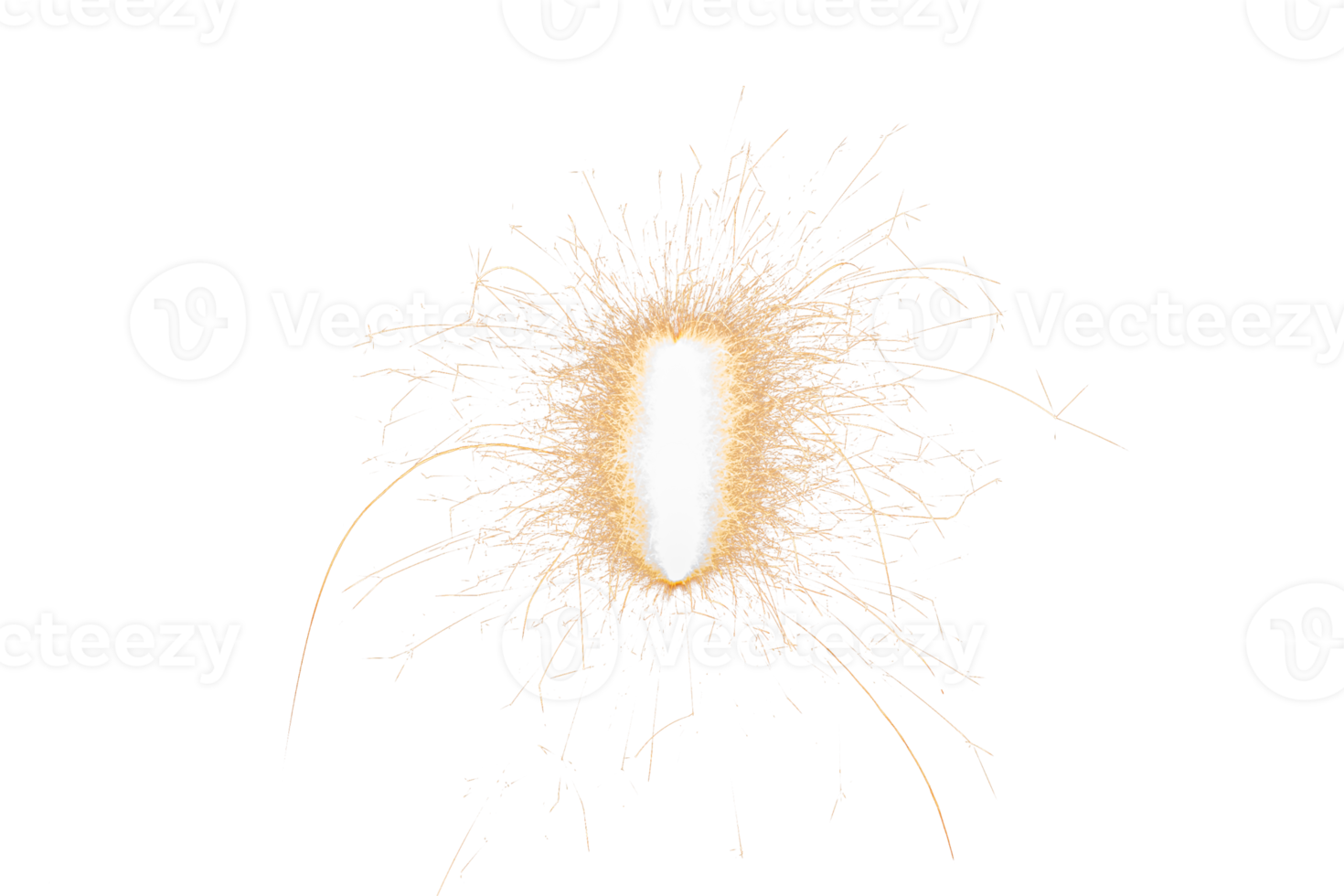 Burning sparkler isolated on transparent background. Fireworks theme. Light effect and texture. Christmas and new year decoration. PNG image.