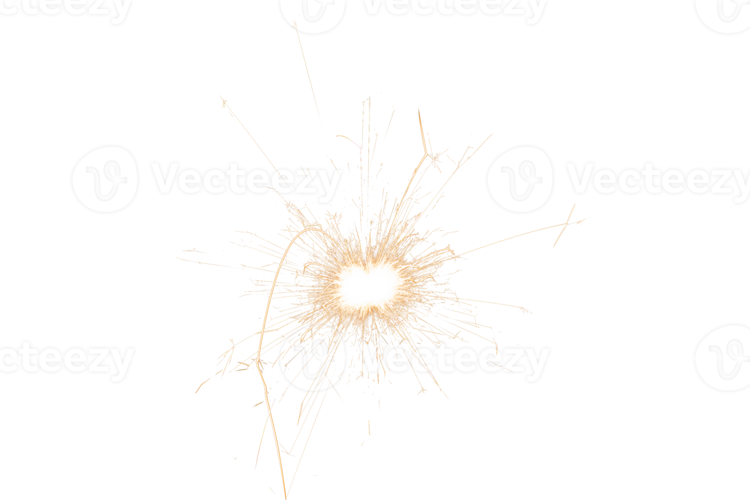 Burning sparkler isolated on transparent background. Fireworks theme. Light effect and texture. Christmas and new year decoration. PNG image.