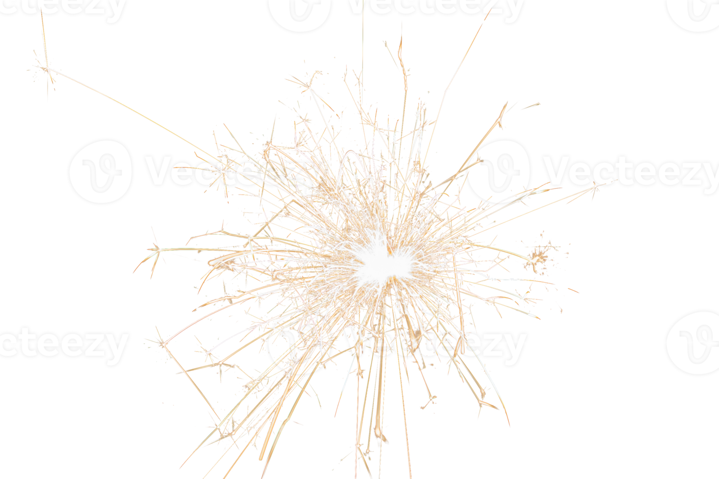 Burning sparkler isolated on transparent background. Fireworks theme. Light effect and texture. Christmas and new year decoration. PNG image.