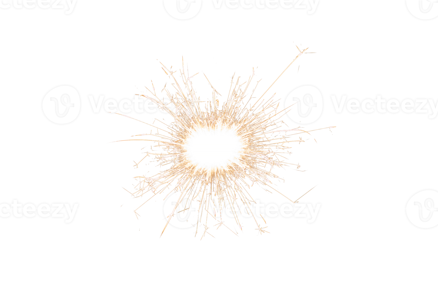 Burning sparkler isolated on transparent background. Fireworks theme. Light effect and texture. Christmas and new year decoration. PNG image.