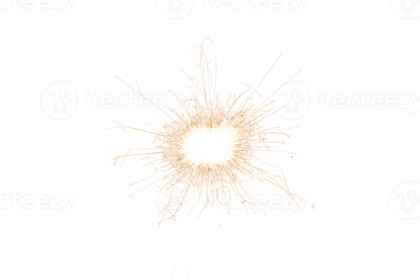 Burning sparkler isolated on transparent background. Fireworks theme. Light effect and texture. Christmas and new year decoration. PNG image.