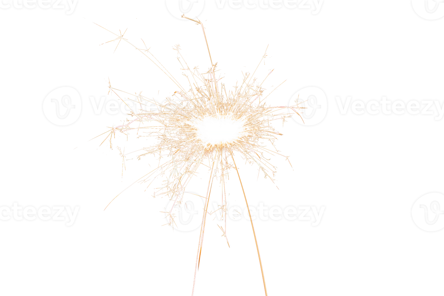 Burning sparkler isolated on transparent background. Fireworks theme. Light effect and texture. Christmas and new year decoration. PNG image.