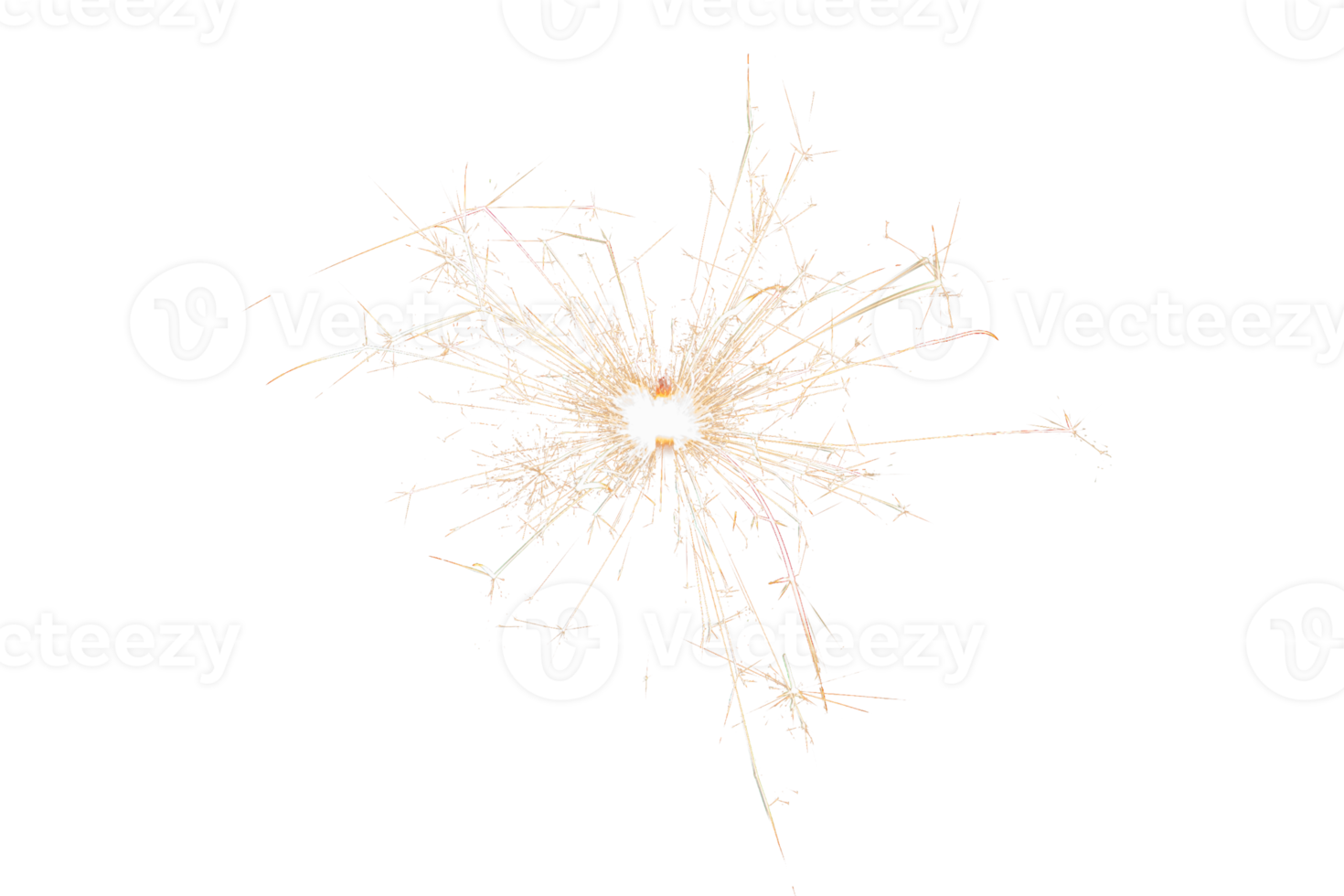 Burning sparkler isolated on transparent background. Fireworks theme. Light effect and texture. Christmas and new year decoration. PNG image.